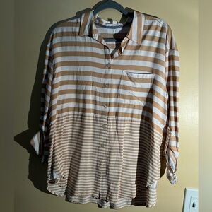 Women’s Jane & Delancey Tan White Stripe Long Sleeve Tunic Size Large